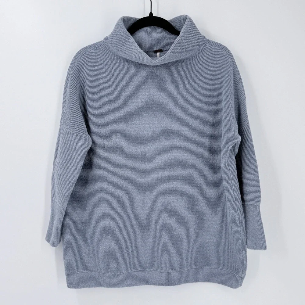 Free People‎ Ottoman Slouchy Tunic Sweater Womens sz XS Chambray Blue OB433937